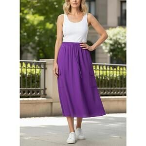 Women's Purple Midi Skirt with Drawstring Waist and Pockets